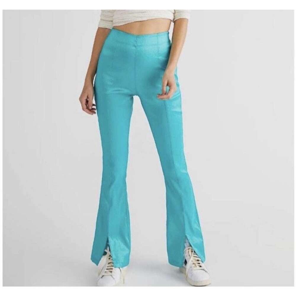 NWT Free People Hosbjerg Elora Split Hem Turquoise Pants Size Medium